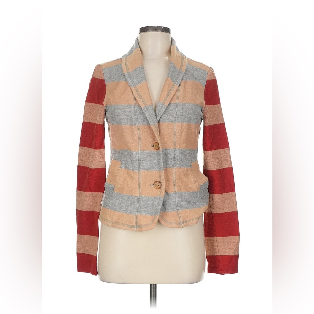 Anthropologie Striped Blazer in Red, Tan, and Gray